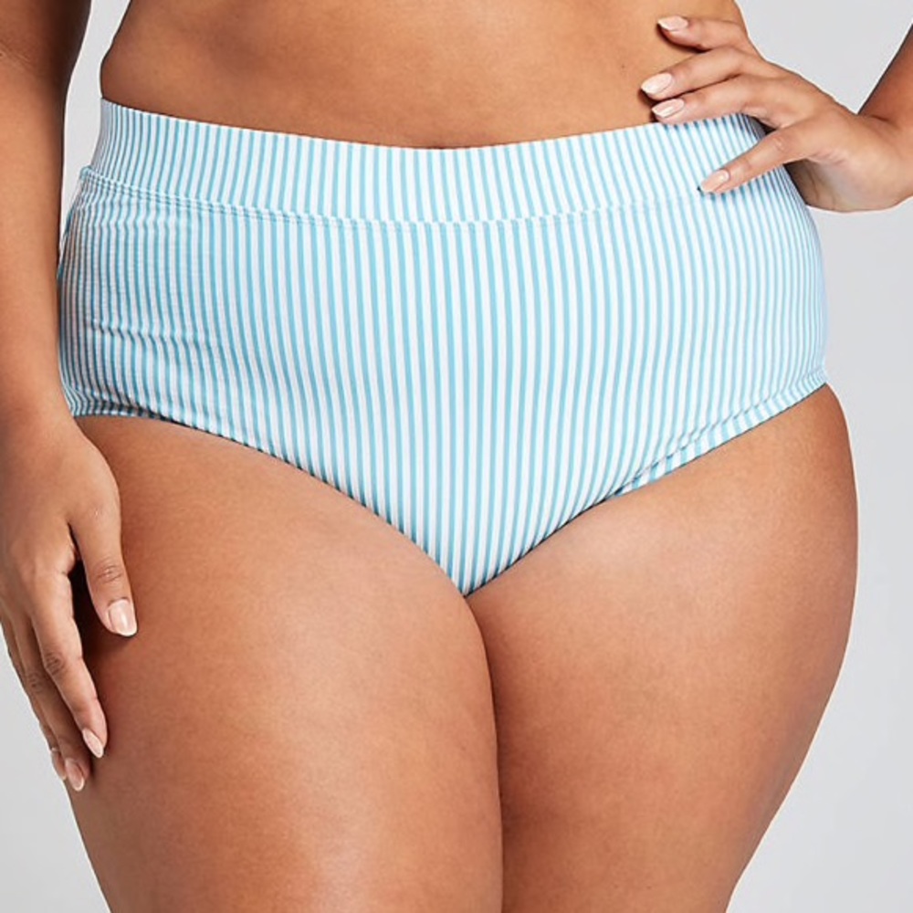 High Waist Seersucker Swim Bottom Plus NWT 18